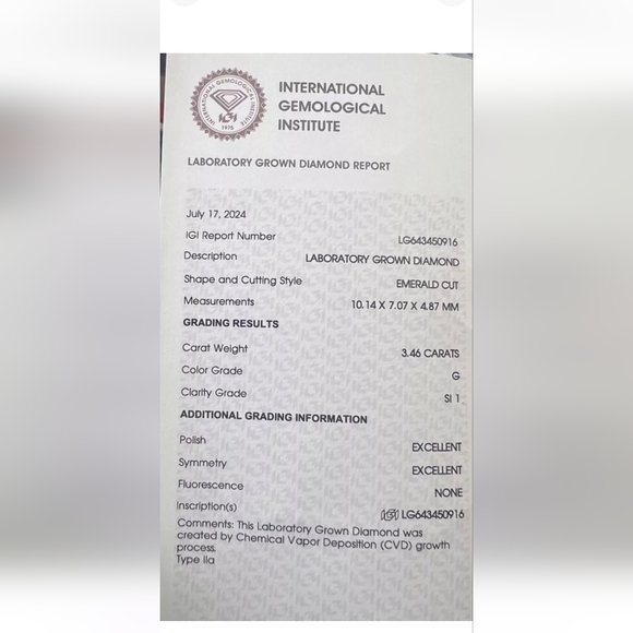 3.46 Lab grown diamond emerald cut 14k white gold engagement ring - Picture 6 of 11